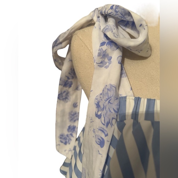 NEW English Factory Blue and White Mixed Pattern Midi Dress - Picture 4 of 8